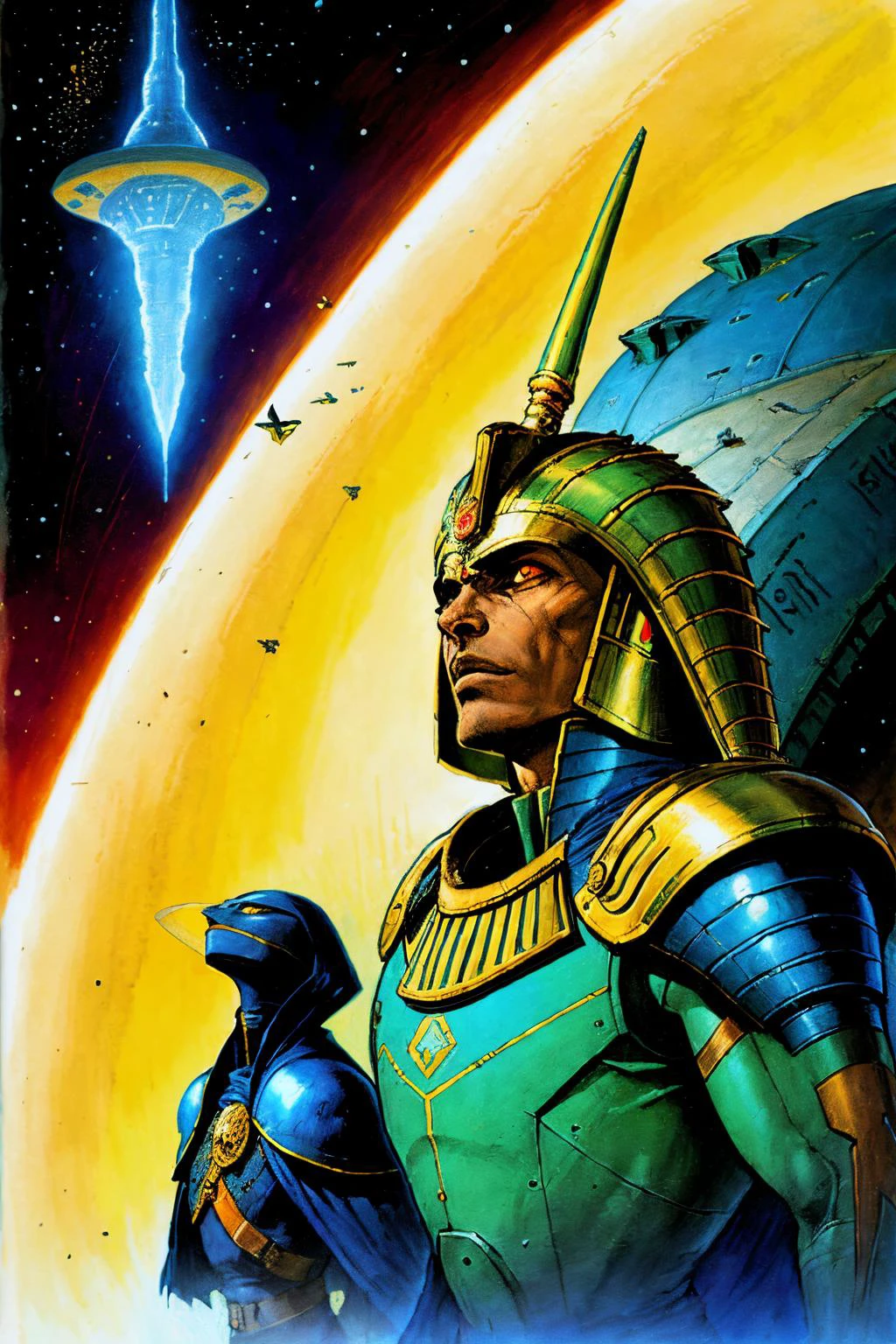horus ,science fiction, complex background futuristic Egypt , spaceship
dark, dim light
( color pencil sketch by Enki Bilal)((masterpiece, best quality, )),