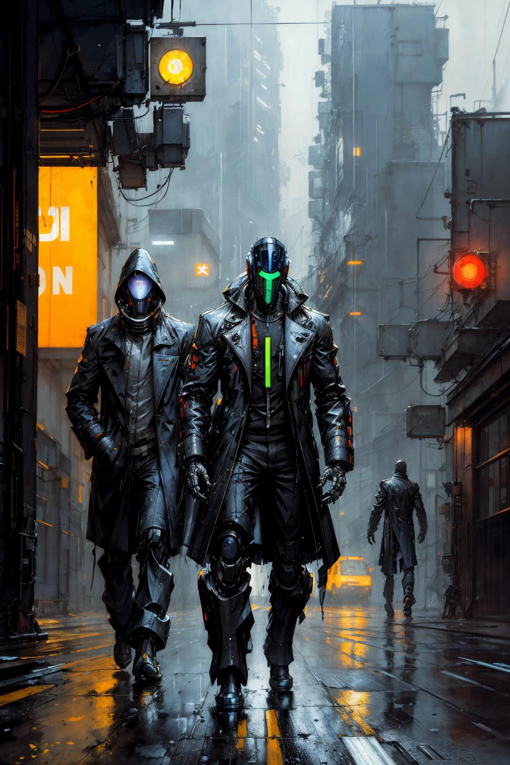 1robot, bulky mechanical body, raining, coat, neon light,
(by Andre Kohn John Berkey) cyberpunk
<lora:add_detail:1>