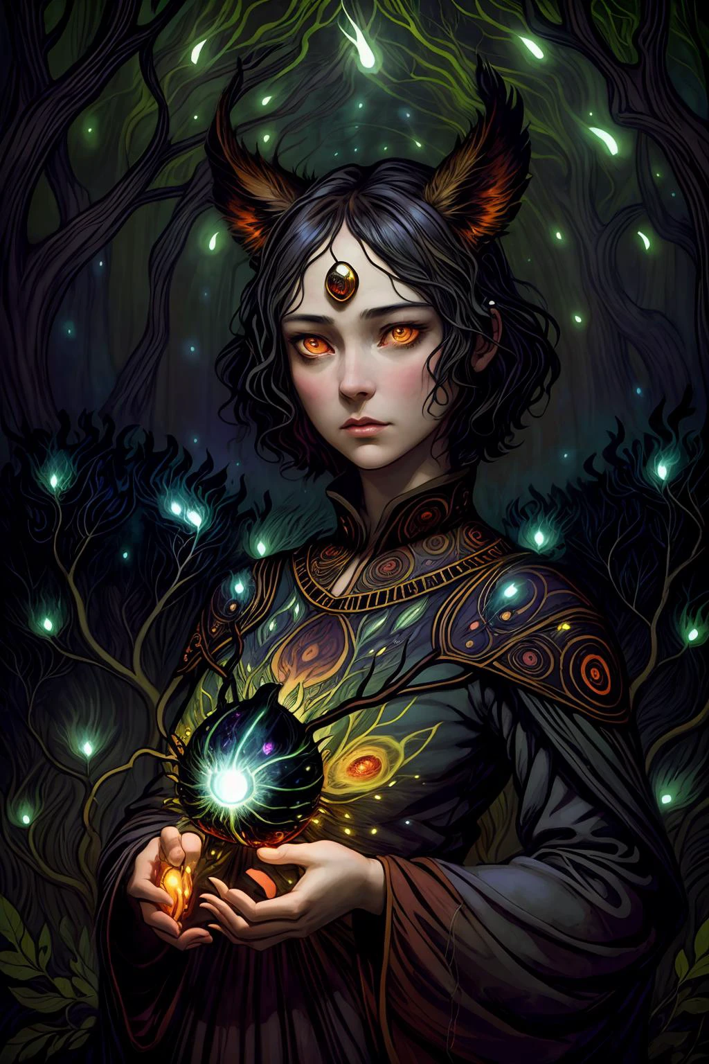 1 woman , druid , glowing eyes, animals
dramatic lighting, fireflies
Andy Kehoe , William Morris
(masterpiece) (best quality) (dramatic lighting ) <lora:add_detail:1>