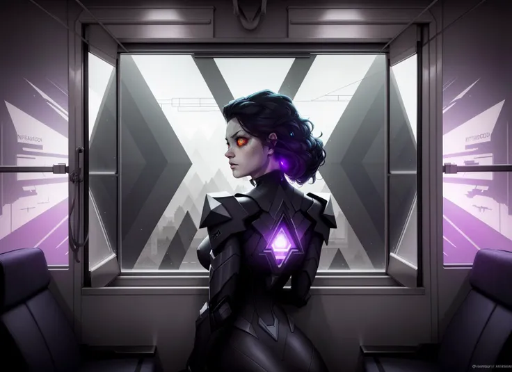 three cornered window, back of head shot of (woman looking out of triangle window:1.1), 3rd person, Looking out the triangular window of a (train:1.1) with triangular windows, triangular windows and triangular, wheels, in a fantasy world,
psychedelic, geometric, vivid light, high contrast, triadic colors, dark shadows, explosions, nuclear mushroom cloud, nuclear explosion, dystopian nightmare,
(beautiful composition),
21 yo woman,