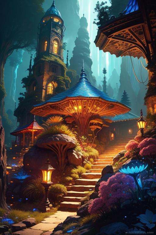 A painting of a house in the middle of a forest - SeaArt AI