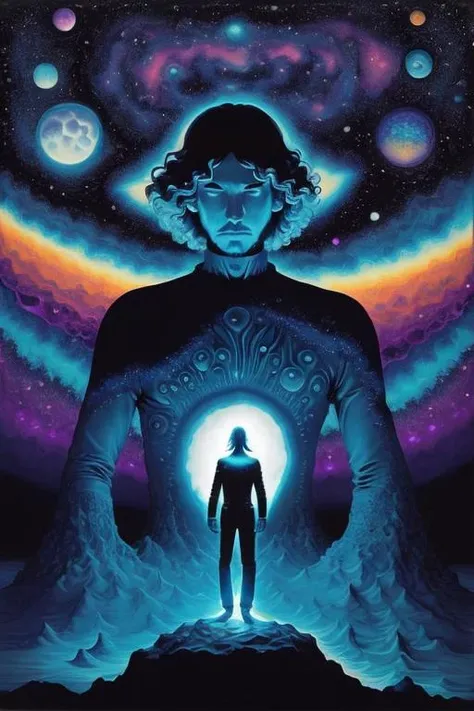 (low contrast ), colorfantasystyle <lora:color_model:0.5> Man at edge of creation of the universe