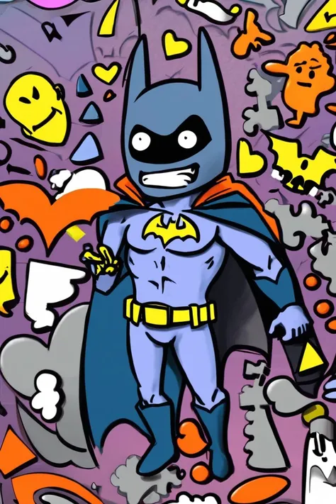 close of batman,  surrounded by random shapes, color doodle, grim scene <lora:Doodle_XL_V1:1>, doodle art style
