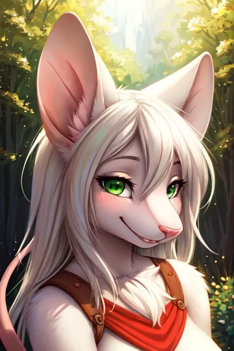 furry anthro, freyacrescent, solo, furry body, fur-covered, (best quality, extreme intricate detailed, beautiful eyes, detailed face), mouse ears, (shappy face:1.3), looking at viewer, blush, (white, green eyes), outdoors final fantasy background, medium boobs, octane render, romantic lighting, (detailed fluffy fur), rodent tail, animal nose, mouse nose, <lora:freyacrescent-v1-locon:1>,
(masterpiece:1.2), (highly detailed:1.2), (intricate:1.2), (best quality:1.2),
(mouth open:0.8),
cinematic light, vivid colors,