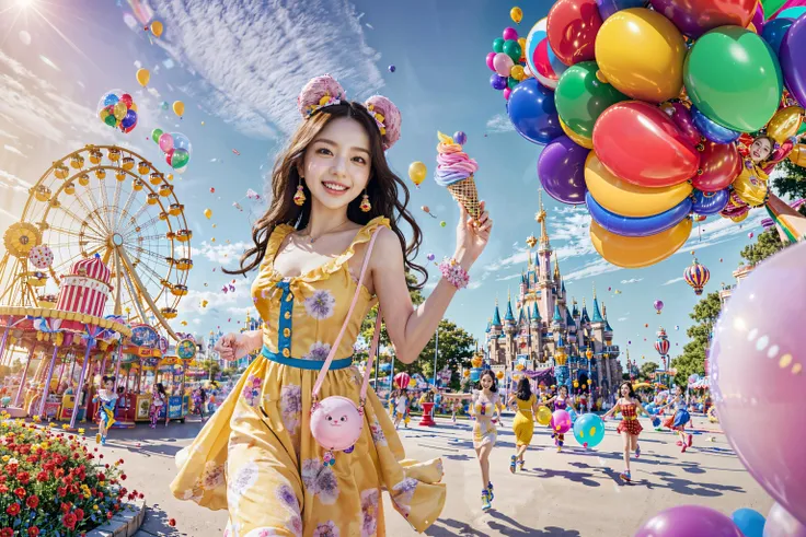 masterpiece, best quality, high resolution, 8K , HDR, sunlight, (hyper detailed:1.15), balloons