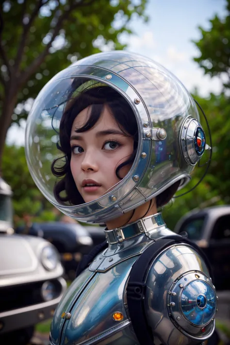 1 girl polished aluminum suit alien jungle landscape jetpack glass dome helmet perfect curly hair
Best quality, masterpiece, ultra high res, (photorealistic:1.4), raw photo, film grains, shallow, depth field, bokeh
atompunkstylesd15