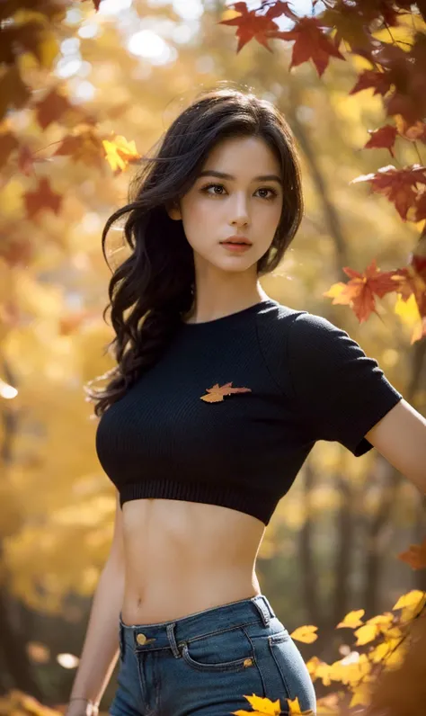 masterpiece,highest quality,exquisite details,amazing art,realistic details,pretty face,real skin,8K,RAW,movie lighting,soft light,shallow depth of field,bokeh,dreamy,
1girl,large breasts,midriff,micro_shorts,
in autumn,yellow and red leaves,
<lora:add_detail:0.4>,
<lora:ClothingAdjuster3:-0.6>,
