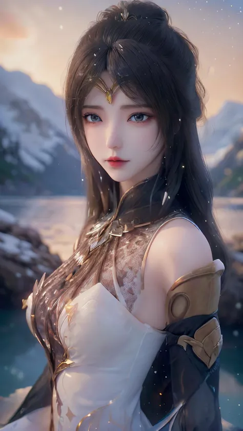 <lora:monv:1>,monv,<lora:bg_imgs-10:0.6>,bg_imgs,portrait,(((masterpiece))), ((the best quality, super fine illustrations, beautiful and delicate water)), ((very delicate light)), ((nature, painting)), ((fine lighting, more transparent stars, high-quality snowflakes, high-quality mountains, very fine 8KCG wallpapers)), (plateau), (((snow mountain))), sunrise, randomly distributed clouds, (snow field), cliff, ((rotating star sky)), ((lake in mountain stream)), luminous particles,, best quality , masterpiece, illustration, an extremely delicate and beautiful, extremely detailed ,CG,unity,8k wallpaper, Amazing, finely detail, masterpiece, best quality,official art,extremely detailed CG unity 8k wallpaper,absurdres, incredibly absurdres, huge filesize , ultra-detailed, highres, extremely detailed,beautiful detailed girl, extremely detailed eyes and face, beautiful detailed eyes,light on face,