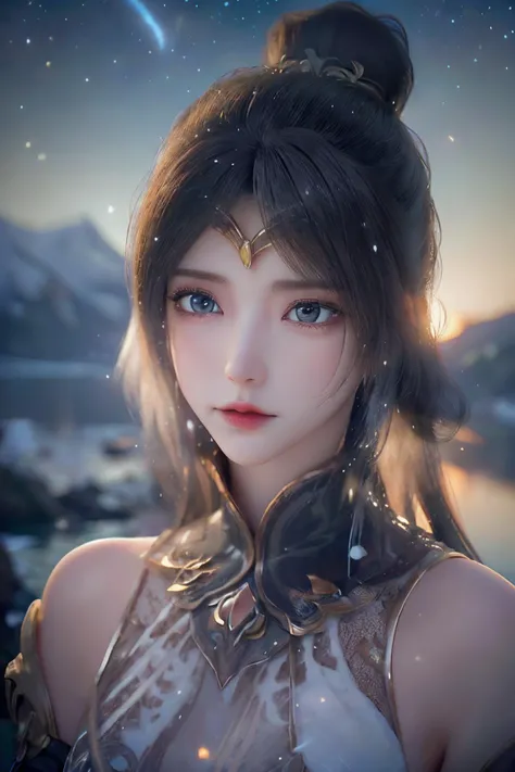 <lora:monv:1>,monv,<lora:bg_imgs-10:0.6>,bg_imgs,portrait,(((masterpiece))), ((the best quality, super fine illustrations, beautiful and delicate water)), ((very delicate light)), ((nature, painting)), ((fine lighting, more transparent stars, high-quality snowflakes, high-quality mountains, very fine 8KCG wallpapers)), (plateau), (((snow mountain))), sunrise, randomly distributed clouds, (snow field), cliff, ((rotating star sky)), ((lake in mountain stream)), luminous particles,, best quality , masterpiece, illustration, an extremely delicate and beautiful, extremely detailed ,CG,unity,8k wallpaper, Amazing, finely detail, masterpiece, best quality,official art,extremely detailed CG unity 8k wallpaper,absurdres, incredibly absurdres, huge filesize , ultra-detailed, highres, extremely detailed,beautiful detailed girl, extremely detailed eyes and face, beautiful detailed eyes,light on face,