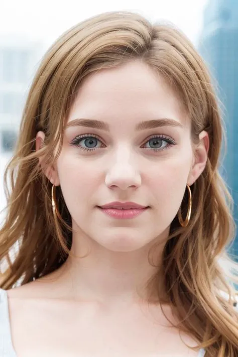 a woman in a simple dress, perfect day, (headshot:1.2), (close up, perfect face, clear eyes), downtown in the city, people in the background, RAW, 8K, UHD, stunning smile <lora:anna_chlumsky:1>