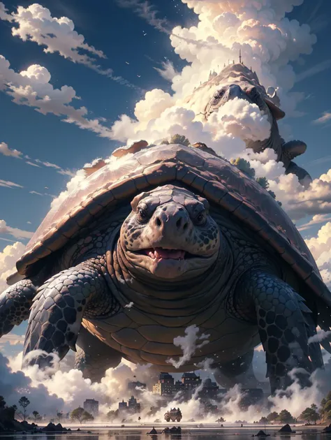 BJ_Sacred_beast,turtle,outdoors,sky,day,cloud,blue_sky,no_humans,animal,cloudy_sky,scenery,fantasy,scales,oversized_animal,
cinematic lighting,strong contrast,high level of detail,Best quality,masterpiece,<lora:Sacred_beast_v1.2:0.7>,