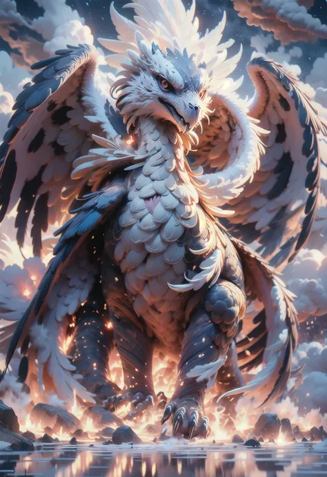 phoenix, big eyes, outdoors, sky, cloud, blue_sky, no_humans, cloudy_sky, fire, building, scenery, reflection, city, skyscraper,
cinematic lighting,strong contrast,high level of detail,Best quality,masterpiece,
best quality, ultra-detailed, masterpiece, hires, 8k, <lora:Sacred_beast:1>