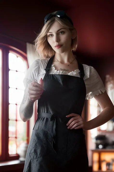 DEN_scarlet_steamgirl,
baking in a bright kitchen wearing an apron, pinny, baking, cooking, chef, apron,
bokeh, f1.4, 40mm, photorealistic, raw, 8k, textured skin, skin pores, intricate details <lora:epi_noiseoffset2:1>, epiCRealism <lora:ClothingAdjuster3:-1.0>