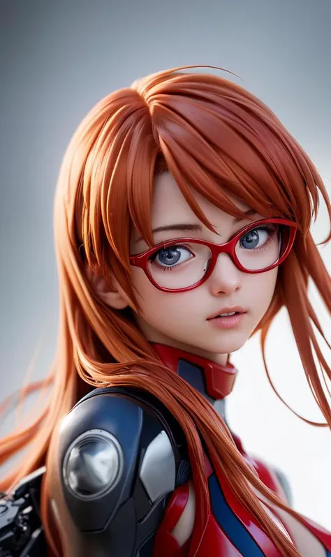 (Photorealistic 8K:1.2) Asuka Langley Soryu's, red glasses, long red hair,  a 16-year-old woman alive, a dramatic and stunning award-winning photo, dramatic linear delicacy,  hyper-realistic skin, global illumination, very natural features, technical mechanical wall   <lora:EnergyCAT_FLUX_V1_Epoch07:1>