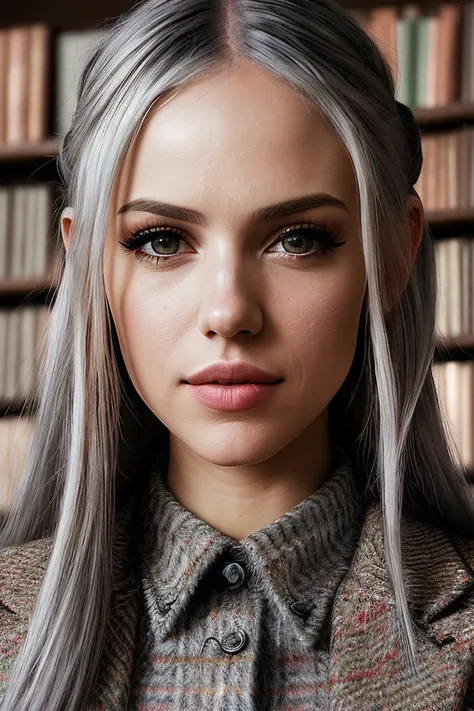 beautiful woman (0F4v3ry0f:.99), beautiful (twintails:1.2:1.1), ((portrait)), (closeup:1.2), ((from the waist up)), (( A quiet, modern library, filled with rows upon rows of books and cozy reading nooks :1.2)) , natural skin texture, (( Blazer and tweed trousers :1.2)), 24mm, 4k textures, soft cinematic light, adobe lightroom, photolab, hdr, intricate, elegant, highly detailed, sharp focus, ((((cinematic look)))), soothing tones, insane details, intricate details, hyperdetailed, low contrast, soft cinematic light, exposure blend, hdr, faded, now, ("I've got a bad feeling about this.":1.1)