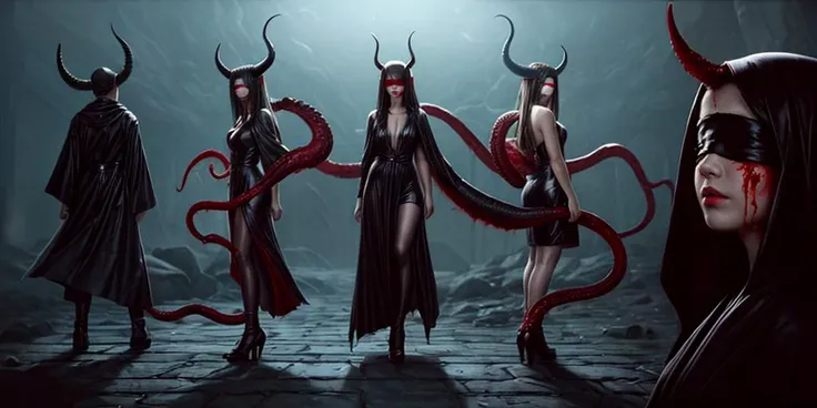 (character sheet of a woman,badhandv4, Cthulhu: Inspired by H.P. Lovecraft's creations, a Cthulhu cosplay features tentacles, a monstrous headpiece, and dark, otherworldly robes. bloodied makeup, glowing eyes, blindfold, :1.5),simple background,reference sheet,professional majestic oil painting by Ed Blinkey,Atey Ghailan,Studio Ghibli,by Jeremy Mann,Greg Manchess,Antonio Moro,trending on ArtStation,trending on CGSociety,Intricate,High Detail,Sharp focus,dramatic,photorealistic painting art by midjourney and greg rutkowski,
RAW Photo,high detailed,8k,uhd,dslr,soft lightting,HDR,warm light,high quality,<lora:more_details:0.8>,<lora:hairdetailer:0.8>, eyes mask,horns,<lora:signora:0.4>