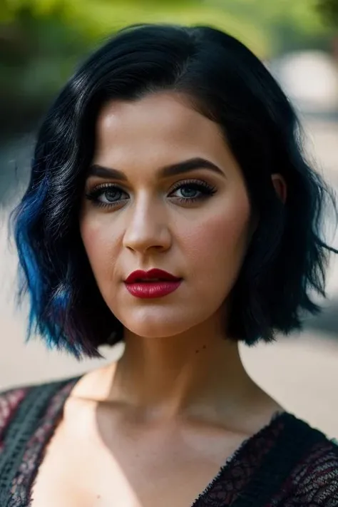 <lora:k4typ3rry:0.9>, a Realistic portrait of k4typ3rry woman, 1girl, solo, looking at viewer, blue eyes, black hair, parted lips, teeth, lips, eyelashes, makeup, lipstick, slit pupils, portrait, realistic, professional Photography, Photorealistic, detailed eyes, RAW, analog, sharp focus, 8k, HD, DSLR, high quality, Fujifilm XT3, film grain, award winning, masterpiece