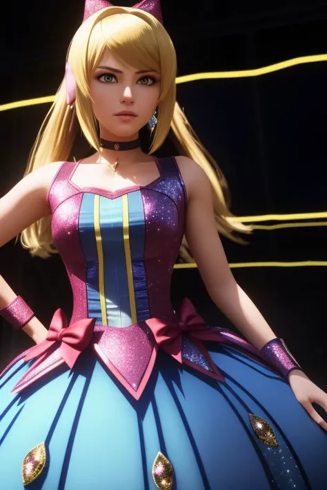 (kanamemadokaoutfit:1.3), cowboy shot, (samus aran) dressed in (puffy blue and yellow magical girl outfit), (long straight blonde hair), magical girl, masterpiece, best quality, (perfect face, beautiful face, symmetric face), (sparkles, sparkling hair, sparkling clothes, sparkles around face:1.1),
8k, RAW photo, photo-realistic, masterpiece, best quality, absurdres, incredibly absurdres, huge filesize, extremely detailed, High quality texture, physically-based rendering, Ray tracing,