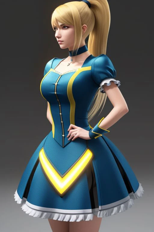 (kanamemadokaoutfit:1.3), cowboy shot, (samus aran) dressed in (puffy blue and yellow magical girl outfit), (ponytail), magical girl, masterpiece, best quality, (perfect face, beautiful face, symmetric face),
8k, RAW photo, photo-realistic, masterpiece, best quality, absurdres, incredibly absurdres, huge filesize, extremely detailed, High quality texture, physically-based rendering, Ray tracing,