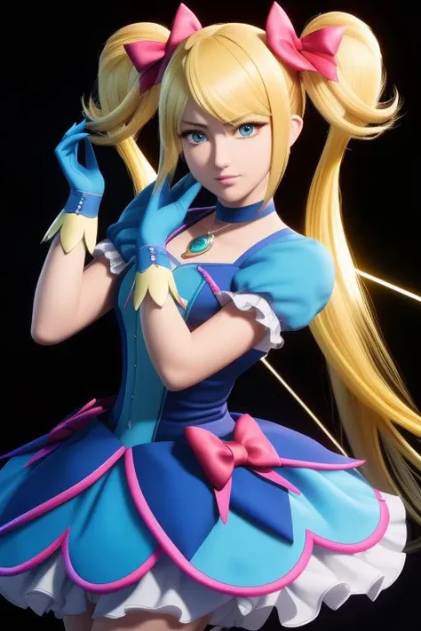 (kanamemadokaoutfit:1.3), cowboy shot, (samus aran) dressed in (puffy blue and yellow magical girl outfit), (blonde twin-tails hair), magical girl, masterpiece, best quality, (perfect face, beautiful face, symmetric face),
8k, RAW photo, photo-realistic, masterpiece, best quality, absurdres, incredibly absurdres, huge filesize, extremely detailed, High quality texture, physically-based rendering, Ray tracing,