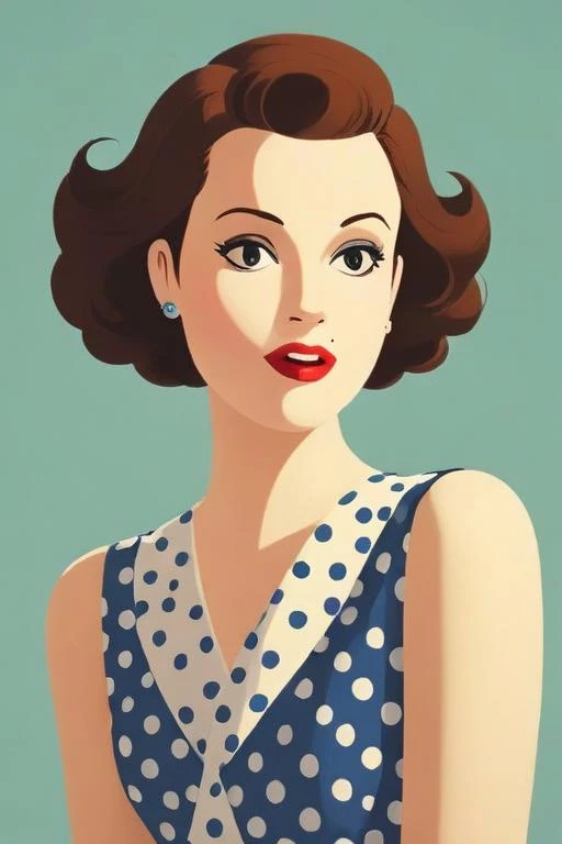 Colorful vector artwork of a woman wearing a polka-dot dress, by Malika Favre <lora:Malika_Favre_Style_XL>