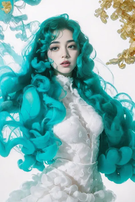 (masterpiece, top quality, best quality, official art, beautiful and aesthetic:1.2), photorealistic, ultra highres, UHD, NSFW,
(1girl:1.2), stars in the eyes, smoke surrounds the girl, white clothes, (full_shot:1.2), (light green theme:1.2), curly hair, long hair, flowers, (enchanted forest background:1.2), smoke, <lora:smoke_20231011231151-000007:0.8>,