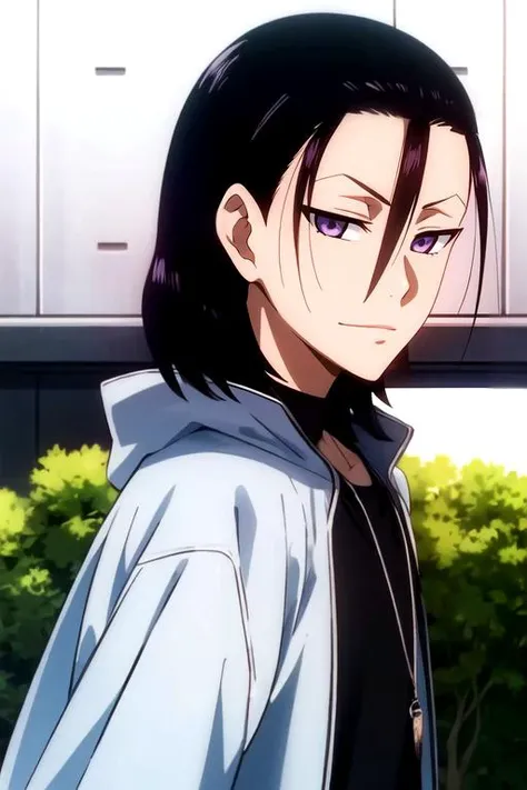 photorealistic, (4k), depth of field, (Masterpiece), (realistic skin texture), extremely detailed, intricate, hyper detailed, high resolution, professional photography, bokeh, depth of field, sharp detail, best quality, looking at viewer, 1boy, solo, male focus, <lora:jinpachi_toudou:1>, jinpachi_toudou, black hair, purple eyes, hair between eyes, jacket, , amusement park,