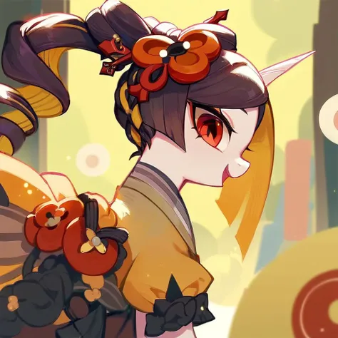 score_9, score_8_up, score_7_up, score_6_up,score_5_up, score_4_up,<lora:genshin_pony_v1:1>,source_pony,unicorn,horn,magic from horn,Chiori_\(genshin_impact\),dynamic ange,spool of thread,fabrics,a lot of clothes