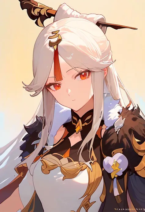 score_9,score_8_up,score_7_up, 1girl, ningguang_(genshin_impact), highres, red_eyes, white_hair, tassel_hair_ornament, absurdres, hair_stick, very_long_hair, parted_bangs, black_gloves, long_hair