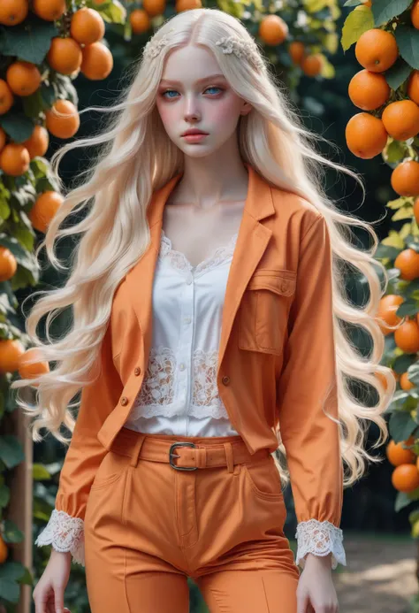 DonMM1y4XL terry cloth orange paperbag waist pants, lace-trimmed camisole, , vineyard, microorganism, upper body, emotion