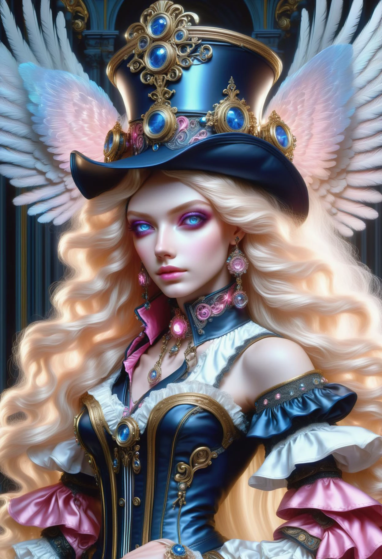 DonMM1yaXL man, baroque Justaucorps, Flared Cuffs, __clothings/baroque/male/attire/collor-cleavage__, Beaded Brooches, Lace-Up Breeches, Ribbon Tied Bicorn Hats, pink, wings,DonM3t3rn1tyXL suburbia, gargoyle, steampunk, dieselpunk, gears, tubes, pipes,oil, dirt <lora:myLora\DonMM1y4XL-v1.1-000008:.8> <lora:released\DonM3t3rn1tyXL-v1.1-000008:.8> <lora:SDXL\DetailedEyes_V3> <lora:myLora\DonMDr4g0nXL-rb><lora:ClearHand-V2>