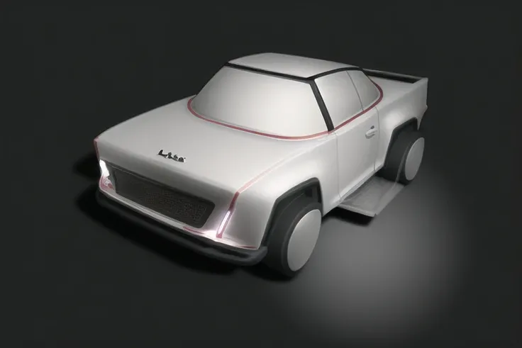 hyperrealistic simplistic detailed, futuristic lexus luxury truck, extended bed, 4 door, low-to-the-ground, low-height, white and black,with 4 inch thick rollbars, wide ribbed all-terrain wheels, metal tubing, smooth rounded body style, rounded corners, flowing clean lines, wraparound custom windshield, one-piece windshield, 4 inch tubular front bumper, recessed front grill, honeycomb steel mesh front grill, inset grill area, recessed grill area, fat-body-type, one-piece geometric headlights, luminescent front panel, glossy paint and racing decals, 360 glass cabin, one big window all the way around, regal, luxury, in a showroom background. <lora:morphyRichardsHomeAppliances:1>