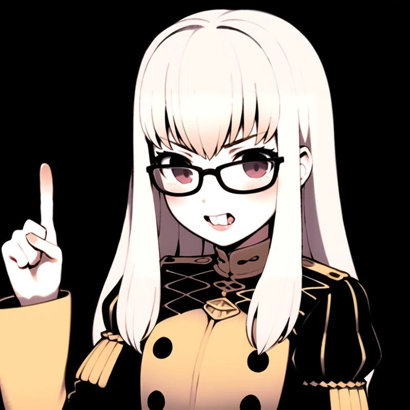 (best quality, masterpiece), 1girl ,lysitheauniform, uniform, glasses,index finger raised,upper teeth,soejima shigenori <lora:UhmActually:0.8> <lora:fireemblem_ordelia-08:1> <lora:add_detail:-0.5> <lora:soejima_shigenori:0.2>