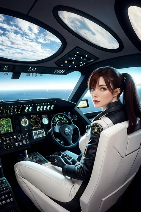 starship pilot in the cockpit of their spaceship