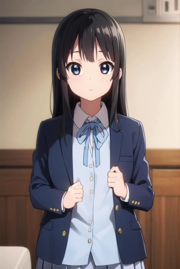 mioakiyama, <lora:mio akiyama s2-lora-nochekaiser:1>,
mio akiyama, long hair, bangs, black hair, (black eyes:1.3), hime cut,
BREAK sakuragaoka high school uniform, school uniform, uniform, blazer, shirt, white shirt, collared shirt, skirt, pleated skirt,
BREAK indoors, classroom,
BREAK looking at viewer, (cowboy shot:1.5),
BREAK <lyco:GoodHands-beta2:1>, (masterpiece:1.2), best quality, high resolution, unity 8k wallpaper, (illustration:0.8), (beautiful detailed eyes:1.6), extremely detailed face, perfect lighting, extremely detailed CG, (perfect hands, perfect anatomy),