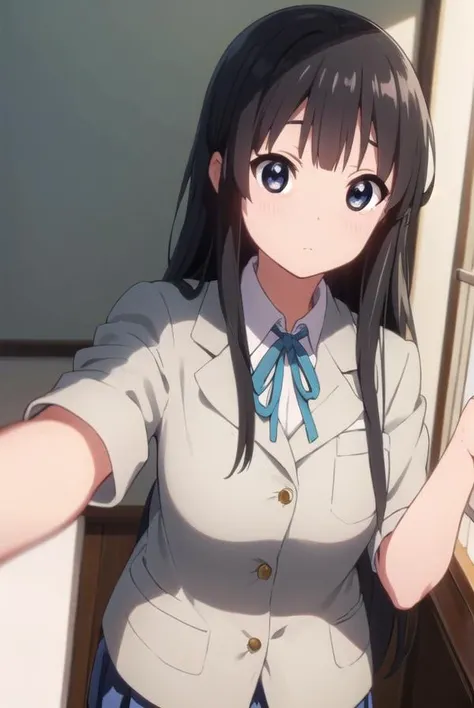 mioakiyama, <lora:mio akiyama s2-lora-nochekaiser:1>,
mio akiyama, long hair, bangs, black hair, (black eyes:1.3), hime cut,
BREAK sakuragaoka high school uniform, school uniform, uniform, blazer, shirt, white shirt, collared shirt, skirt, pleated skirt,
BREAK indoors, classroom,
BREAK looking at viewer, (cowboy shot:1.5),
BREAK <lyco:GoodHands-beta2:1>, (masterpiece:1.2), best quality, high resolution, unity 8k wallpaper, (illustration:0.8), (beautiful detailed eyes:1.6), extremely detailed face, perfect lighting, extremely detailed CG, (perfect hands, perfect anatomy),