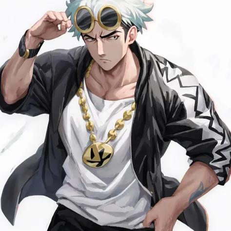 guzma, solo, 1boy, muscular male, , black jacket, action pose