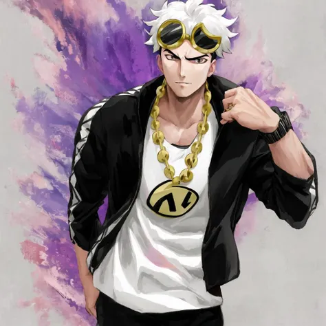 guzma, solo, 1boy, muscular male, , black jacket