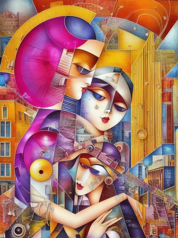 clayitization mixed media collage by Hannah H�ch, bright colors, oversaturated, cars traffic, smoke, industrial decay, fascination, mushrooms, trees growing, lust, nude, lavender, smiling, happy, excited, dadaist movement, large breasts, private collection, cinema4d, award winning painting, avant garde, excessive complexity, ornate lace, netting, paper shreds, torn cardboard, clippings, 8k, ((Fibonacci)), urban, retroscifi, ((perfect eyeliner)), experimental, on canvas, a woman and a man reach for each other in the distance, embrace, sexual, ambient occlusion render, camp, medusa, cyberpunk, 3d, ray tracing, three point lights, cinematic lighting, moonlight, hdrp, tall buildings, wind, stars, nebula, depth, low cut dress, elaborate, gaussian filter, intricate, noir, ornate, alluring, sexy, beautiful