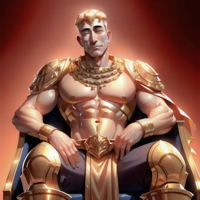 God-emperor (Jeff Bezos) sitting on a golden throne, [cute smile], handsome face, crown, majestic jewels, confident, heroic, divine right of kings, by Marc Simonetti Greg Rutkowski Aleksi Briclot Andreas Rocha