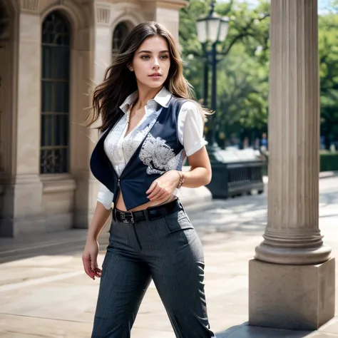 (Austin Texas State Capitol, SFW, lightweight button-up blouse, tailored vest, straight-leg trousers, cowboy boots, touring the capitol grounds, midday:1.35) Instagram_Influencer_111_By_Stable_Yogi
Faceshot_By_stable_yogi
Styler_Embedding_By_Stable_Yogi
<lora:Detail Blaster By Stable Yogi:0.5>
(center_parted_long_wavy_hair)