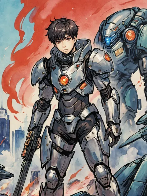 artwork by tokiame, 1boy with scifi armor <lora:tokiame_xl_v1:1>