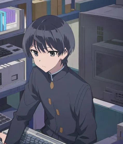 Mamoru, gakuran, male focus, solo, 1boy, using old computer, anime studio, sitting, 
<lora:16bit_EP01to06-loha-bundle-18000:1:1>, <lora:GoodHands-vanilla:1>, <lora:kohaku-v3-rev2:1>