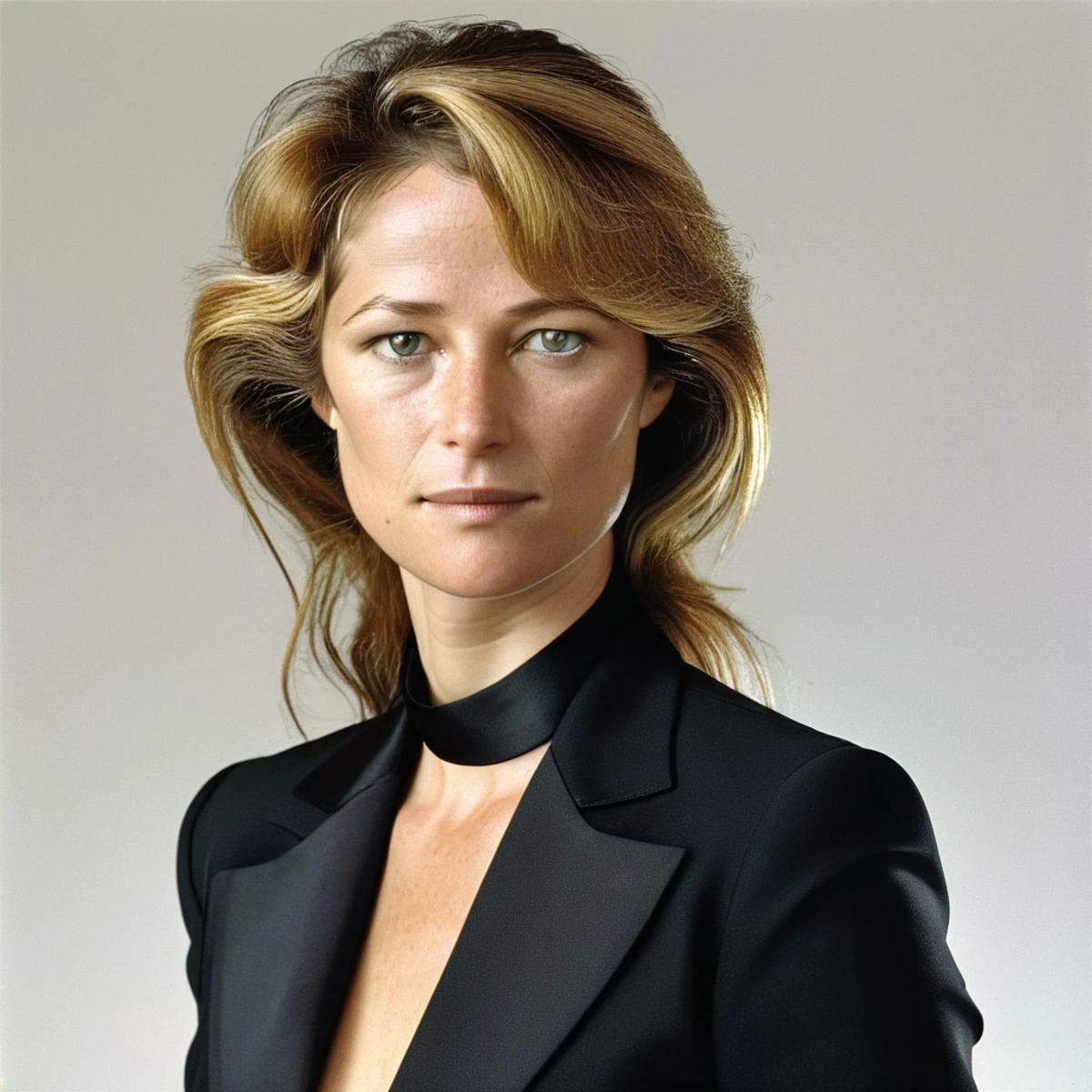 realistic upper body portrait photo, gnilpmarettolrahc, woman, upper body, white background, black suit, formal,
<lora:Charlotte Rampling 2 SDXL:1>