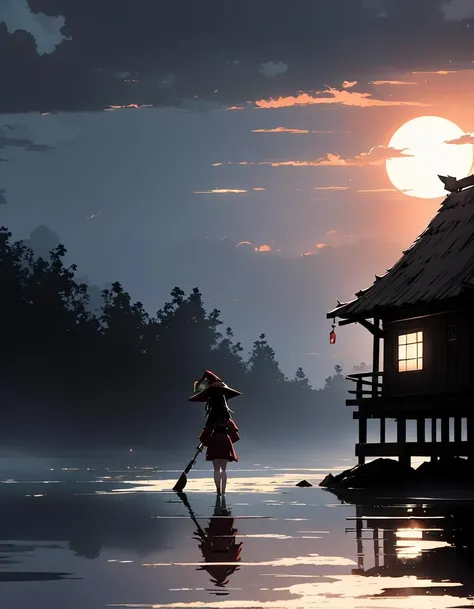Silhouette style 1girl megumin, nude, staff, from the side, smiling ,
inside Japanese Cabin in Lagoon, Light drizzle Weather Majestic sky at Dawn
<lora:MeguminXL_v2.5:1>, <lora:SDXL - Wrong:1>, ZIP2D . High contrast, minimalistic, black and white, stark, dramatic