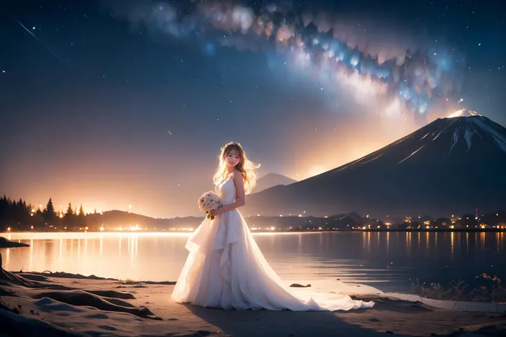 (lake,mountain,cinematic lighting),
rainbow,flowers,colorful bubble,snowflakes,halo,ice and snow,flower sea,
BREAK
night sky,starry sky,meteor shower,moon,meteor,galaxy,hyper_galaxy,star_trail,universe,satellite,(dimly lit:2),
BREAK
pink,spring,sakura,sakura tree,cherry tree,cherry blossoms,glacier,(dimly lit:2),tanabata,
BREAK
( hard light:1.4),(volumetric:1.4),well-lit,((white)),
3girls,long_dress,front view,from front,lineup,standing,white wedding dress,necklace,earrings,flower crown,anklet,rainbow hair,(white skin,slim body),
<lora:glowingdust_20230806143817:0.2>,glowingdust,bokeh,<lora:yuzuv10:0.5>,,fireworks,
BREAK
sunset,volcano,((red)),(dimly lit:1.4),surrealism,dream-like,<lora:BioluminescenceBeach:0.8>