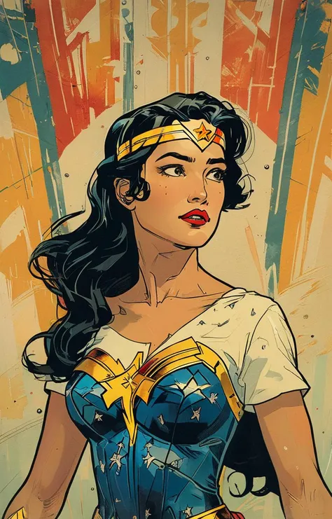 masterpiece,best quality,<lora:tbh177-sdxl:0.9>,illustration,Cliff Chiang,Wonder Woman
