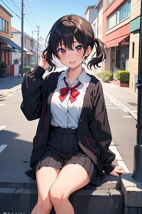 girl with, solo, gothic dress, Rut, Lusting、Kupaa、Perverted look、poneyTail、Thigh strap, Long sleeves, Black shirt、skirt rift、Pubic hair shows through、Beautiful naked pubic hair ,more_Details:1.5, More and more_Details:1.9、 Squatting, Looking Down from Below