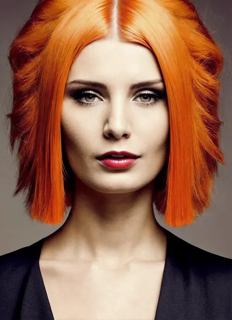 portrait of sks woman by Flora Borsi, style by Flora Borsi, bold, bright colours, orange Mohawk haircut, ((Flora Borsi)), <lora:locon_lauren_v1_from_v1_64_32:1.3>