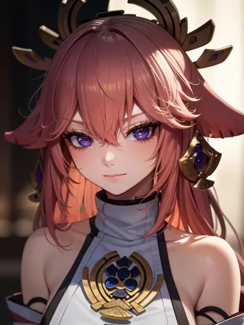 (masterpiece, best quality:1.2), 8K, highly detailed, intricate, colorful, vibrant image, sharp focus, cinematic, perfect lighting, yaemikodef, yaemikornd, standing, high quality face, detailed eyes, detailed hair, evil face, close view, looking at viewer, detailed clothes, <lora:yaemiko1:0.8>